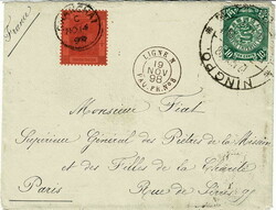 1898 cover to Paris with a China 10c tied by a fine NINGPO 12 NOV 98 ...
