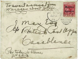 TANGIER 1902 cover to Casablanca with a 10 Centimos endorsed ‘Per ...