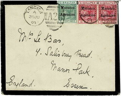 TANGIER 1902 mourning envelope to England with a 5 Centimos and a ...