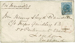 STRAITS SETTLEMENTS. 1877 cover to London, endorsed ‘Via ...