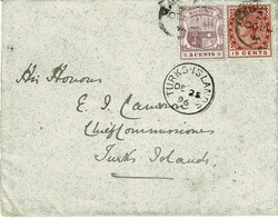 1896 cover to TURKS ISLANDS with a 3c and 15c tied by MAURITIUS OC 29 ...