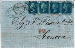 1870 folded outer wrapper to Genova with a pair and two single 2d ...
