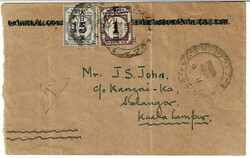  1944 unstamped envelope to Kuala Lumpur that has been taxed and ...