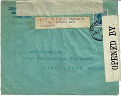 MAIL CAPTURED BY THE GERMANS. 1916 censored cover from Kobenhaven 11 ...