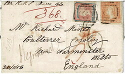 1856 folded mourning letter to Warminster, England, endorsed ‘Per ...