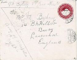1898 5c envelope to England endorsed at the top ‘from Pt. Bigham, ...