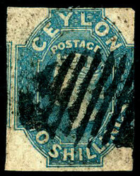 CEYLAN. 1857-58. 2 Sh & azul. Precioso ejemplar marquillado.