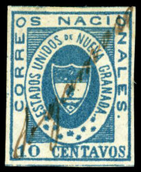 COLOMBIA. 1861. 10 CTVS. AZUL. Matasellos manuscrito SOGAMOSO. ...