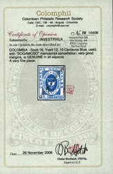 COLOMBIA. 1861. 10 CTVS. AZUL. Matasellos manuscrito SOGAMOSO. ...