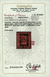 COLOMBIA. 1867. 5 PESOS NEGRO SOBRE VERDE Y 10 PESOS NEGRO SOBRE ROJO ...