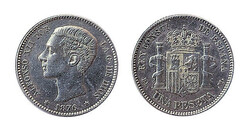 Alfonso XII. 1876*1- 76. DEM. 1 peseta. (AC. 15). 5 g. MBC+. Limpiada ...