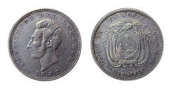 ECUADOR 1888 1 SUCRE. BIRMINGHAM Ag. 24,9 g. EBC-