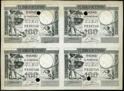 10 PTAS. 1 de julio de 1903. Prueba de bloque de 4 y taladrado. Sin ...