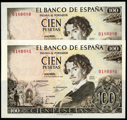 100 PESETAS 1965 Sin serie plancha, pareja correlativa