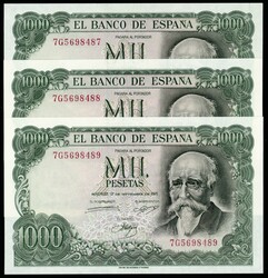 1000 PESETAS ECHEGARAY 1971. Trío correlativo. Serie 7G.