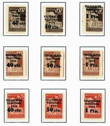 BARCELONA TELEGRAFOS. Magnífica serie completa de 9 sellos de bolsa ...