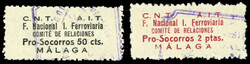 MALAGA CNT AIT. F. NACIONAL I. FERROVIARIA PRO-SOCORROS. 50 cts negro ...