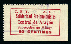 MÁLAGA CNT AIT. 50 cts rojo. Un sello SOLIDARIDAD ...