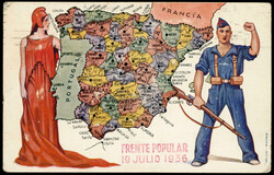 MAPA, MATRONA Y MILICIANO. 1936. MADRID/FRANCIA. Sello desprendido. ...