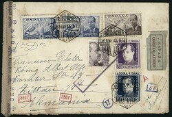 MALAGA. 1943. MALAGA/ALEMANIA. Espectacular franqueo con dos sellos ...