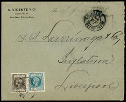 1898. SAN JUAN/LIVERPOOL. Matasellos fecha y sobre frente tránsito ...