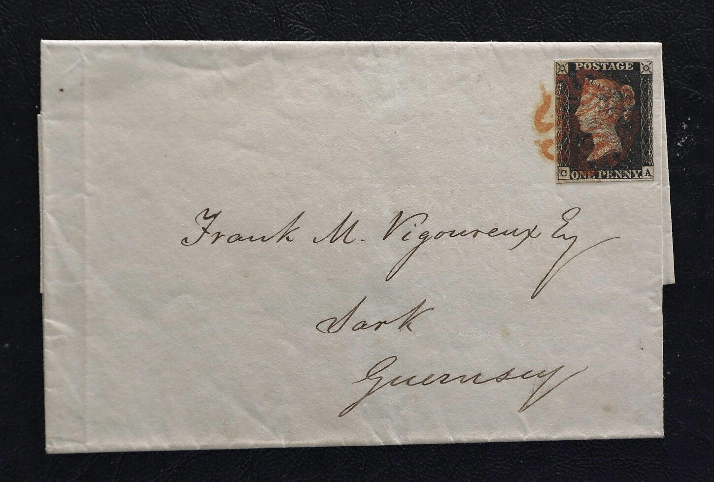 1840 Q.V. 1d black on cover tied by a red Maltese Cross addressed to ...