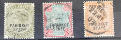 FARIDKOT 1887/1900 Q.V 4a olive green, 1r green &amp; carmine, 3a ...