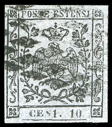 1857 - 10 cent. grigio lillaceo, errore tipografico "CEN1. 10" (4b), ...