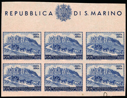 1951 - 200 lire UPU, foglietto (9), prova su carta rosa, senza ...