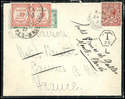 GRAN BRETAGNA/FRANCIA/MONACO 1927 - Redirected, with postage due. Rare