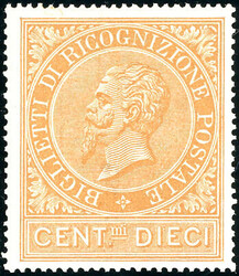 1874 - 10 cent. ocra arancio (1), nuovo, gomma originale integra, ...