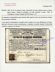 FRANCALETTERE 1891 - 20 cent. su 30 cent. soprastampato Umberto I, ...