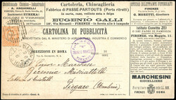 CARTOLINE DI PUBBLICITA' 1890 - 20 cent. Umberto I, perforato "CC" ...