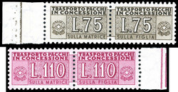 1955 - 75 lire e 110 lire filigrana stelle (9,12), gomma originale ...