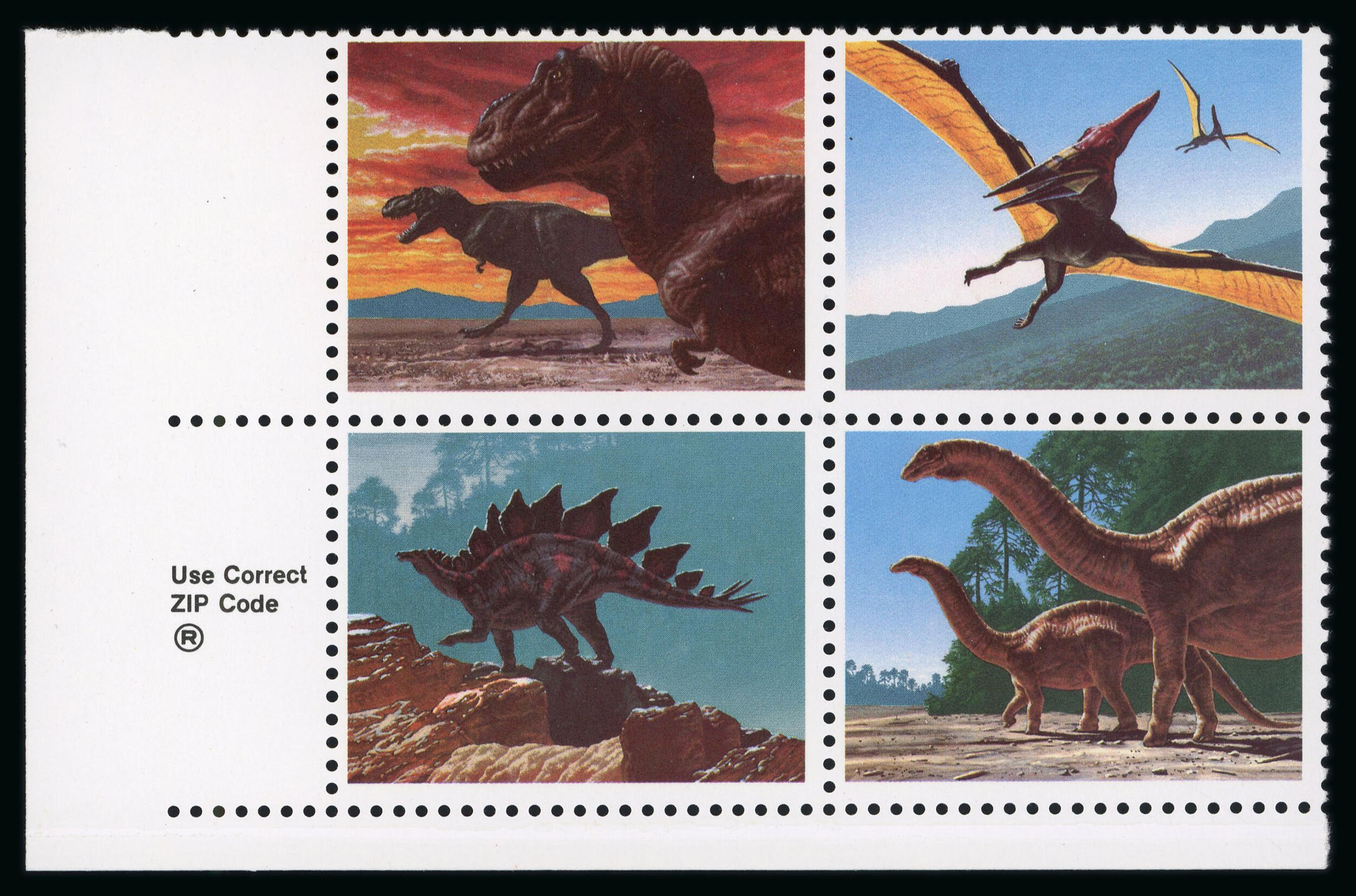 Animals: 1989 Prehistoric animals 25c corner marginal se-tenant block ...