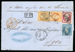 1863 (28 Aout) outer letter sheet to Lyon franked Napoleon imperf80c. ...