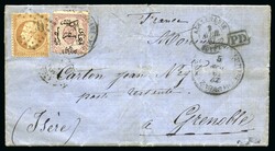 1867 (5.4) Letter from Zagasik via Alexandria to Grenoble, France, ...