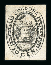 Cordoba 1858 10c black on horizontal laid paper from pos. 20 of sheet ...
