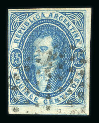 1864-67 15c Rivadavia Watermarked, only slightly touched frameline at ...