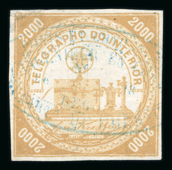1869, four Telegraph stamps modified type B (rounded numbers), the ...