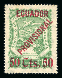 1928 SCADTA Provisional 50c on 10c green mint o.g., very fine; signed ...