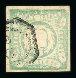 1868-72 1 dinar green showing inverted centre, four good even margins ...