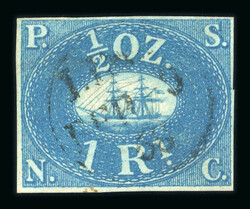 1858 1/2 Oz 1R. blue used Lima/ FEB 9/ 1858 date stamp (Only 17 are ...