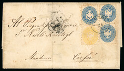 1864-66, Folded letter franked 1863 10Kr bearing each CASTELNUOVO 18 ...