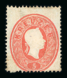 1860-61, 5Kr dunkelrot , ungebraucht, bildseitig (vor allem im ...