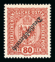 1919, Wappen 80H mit Abart kopfstehender Aufdruck Deutschösterreich, ...