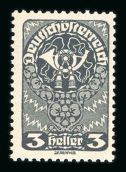 1919-20, Freimarken Allegorie-Wappen-Posthorn 3H seltene Farbnuance: ...