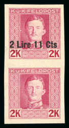 1918 2l11c on 2k mint n.h. imperf. vertical pair with lower stamp ...
