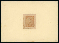 1906 3L dull orange imperf presentation (?) sunken proof on card, ...