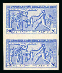 1906 20L proof in pale bright blue, a vertical pair never hinged